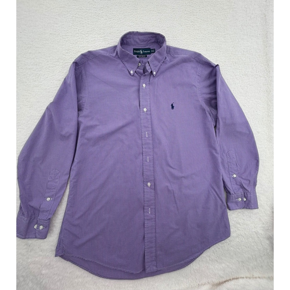 Ralph Lauren Mens Purple Gingham Check Button Down Shirt Custom Fit 16.5 32/33